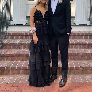 True Decadence Black Tiered Ruffle Maxi Dress